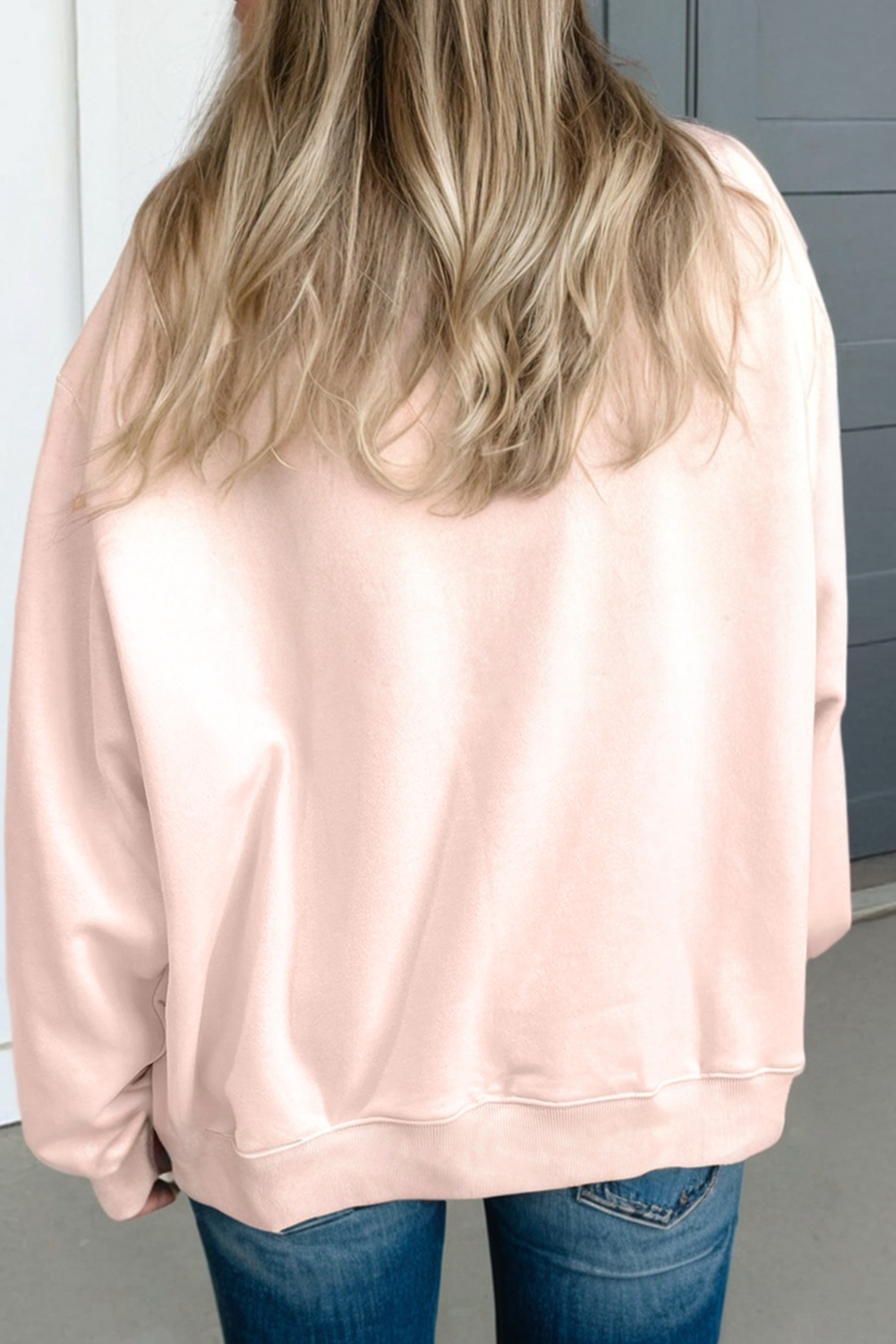 Oversized Blessed Embroidered Mock Neck Sweatshirt