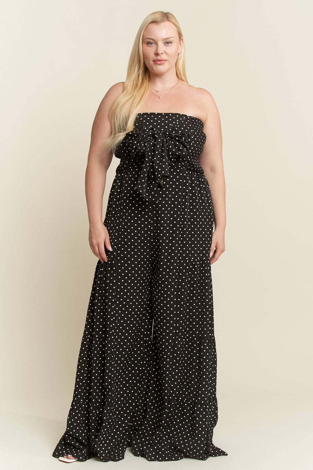 Polka Dot  Tie Front Jumpsuit