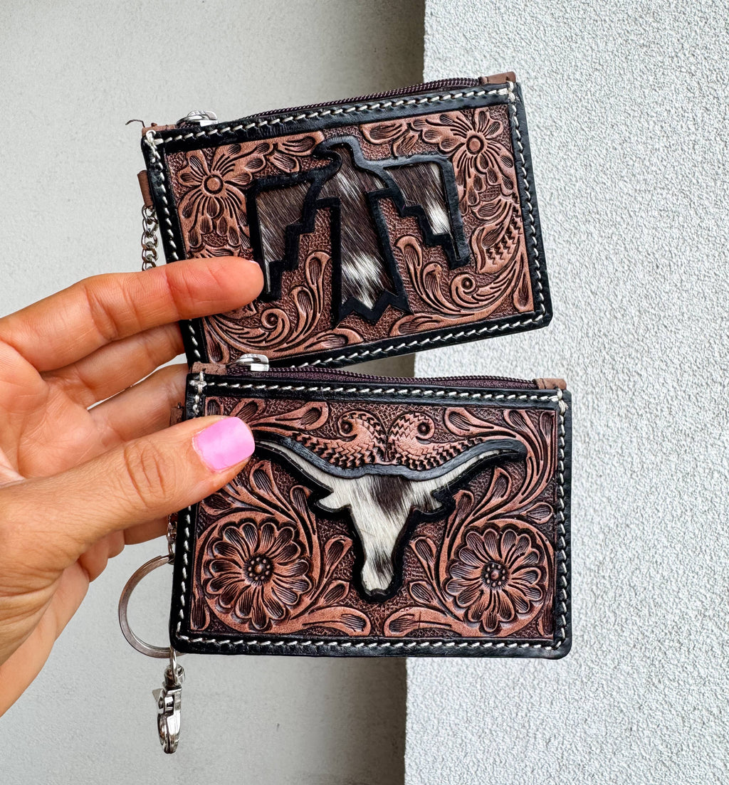 Cowhide and Leather Keychain Wallet