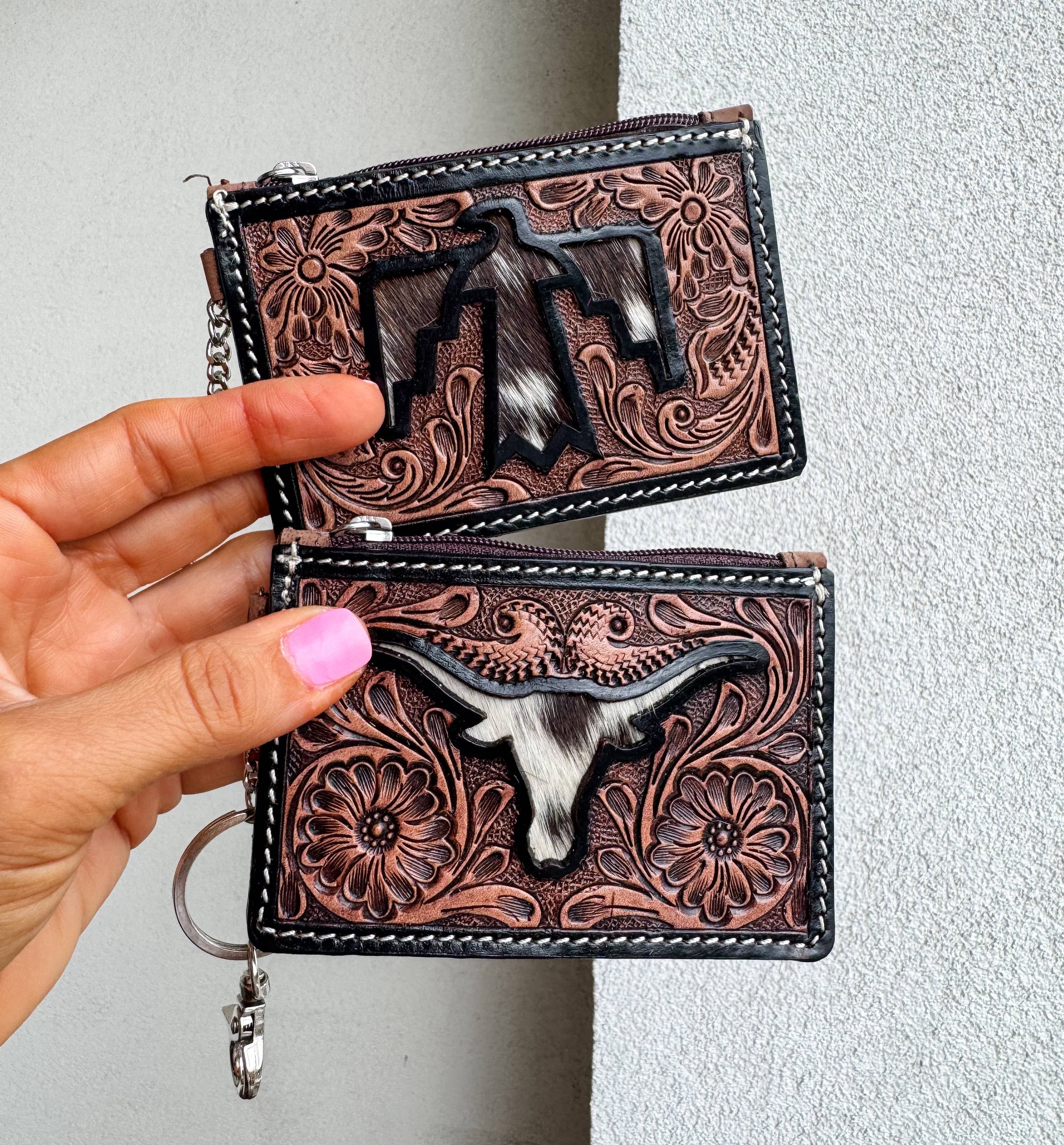 Cowhide and Leather Keychain Wallet