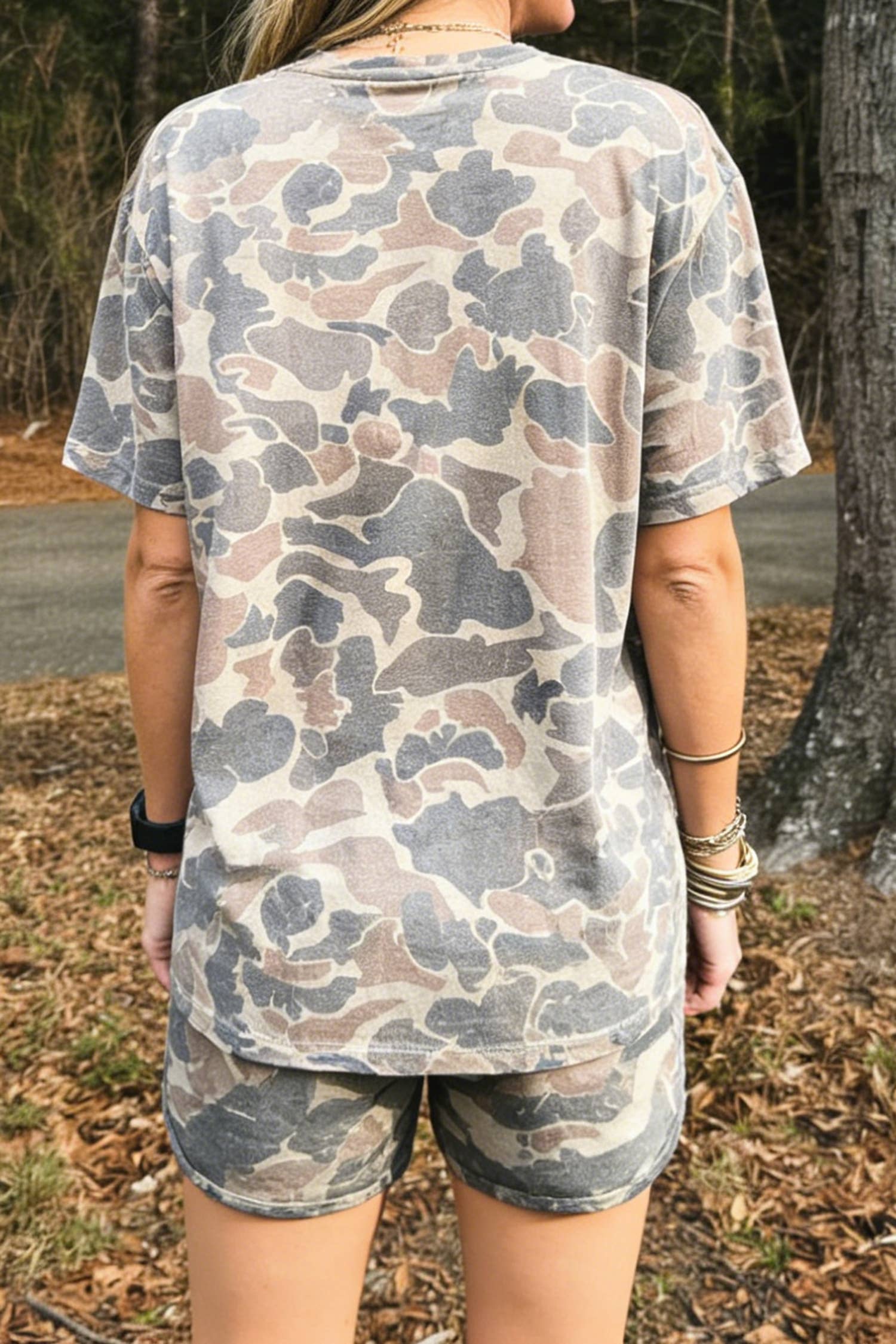 High Waist Camouflage Short Set
