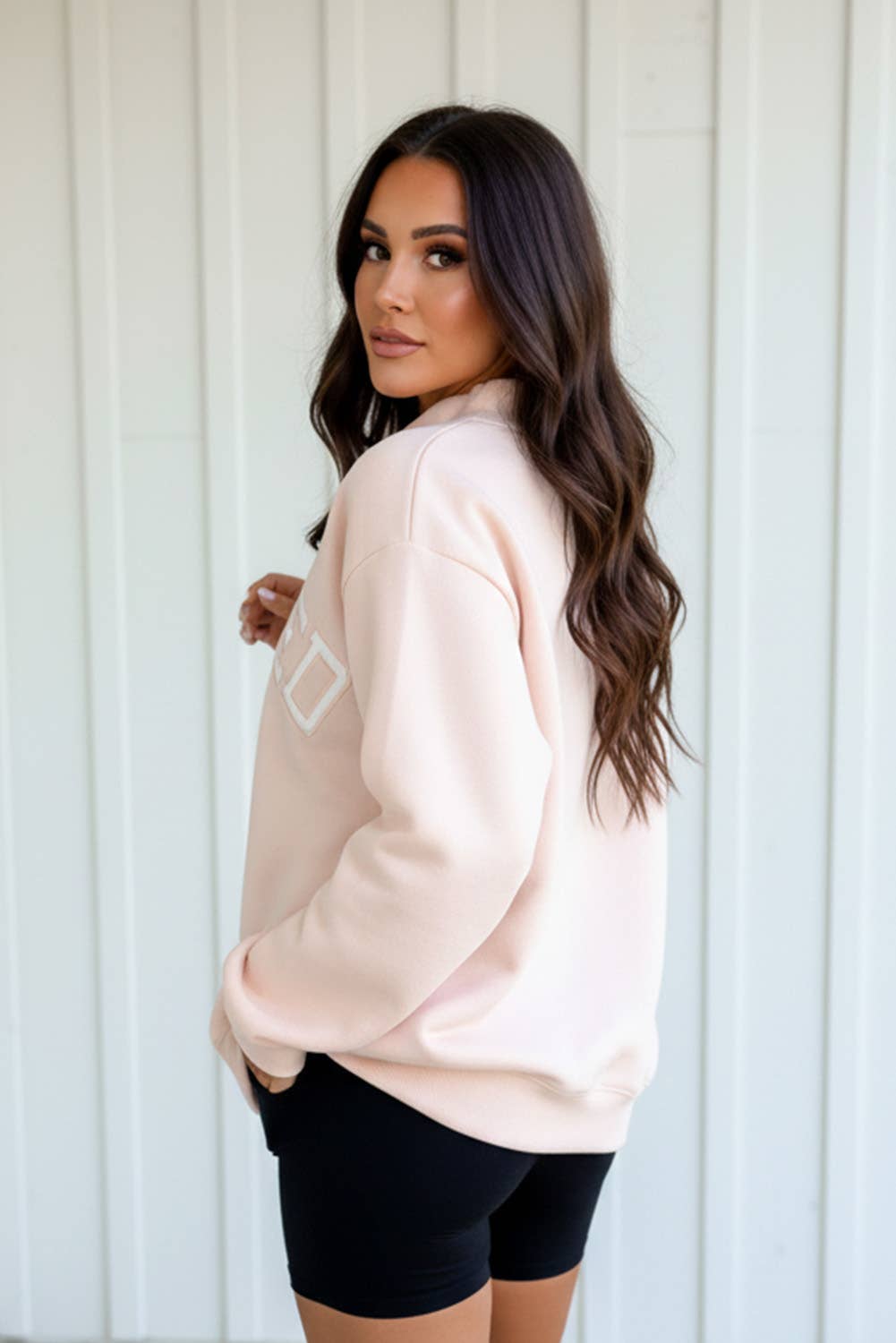 Oversized Blessed Embroidered Mock Neck Sweatshirt