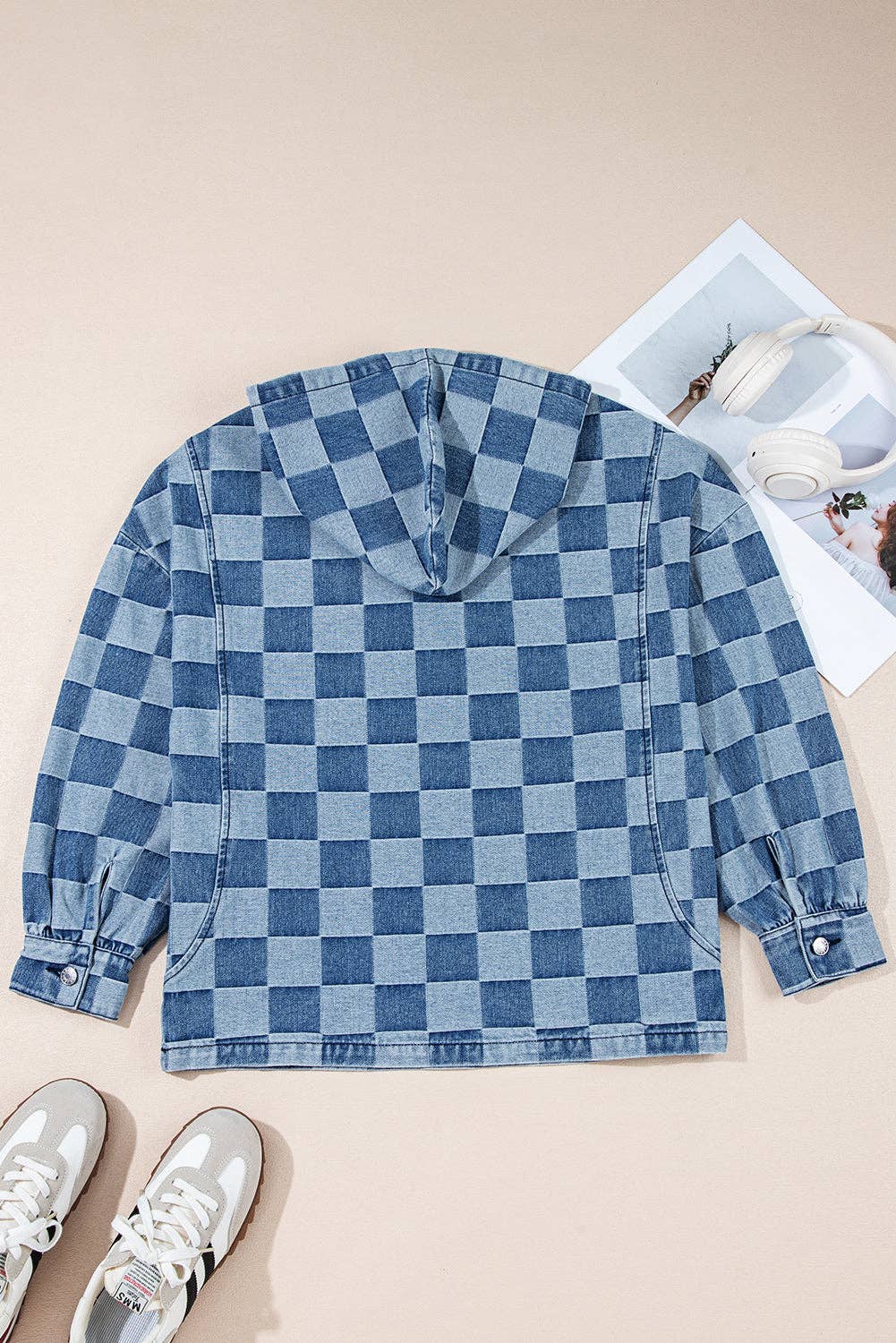 Blue Checkerboard Denim Hoodie