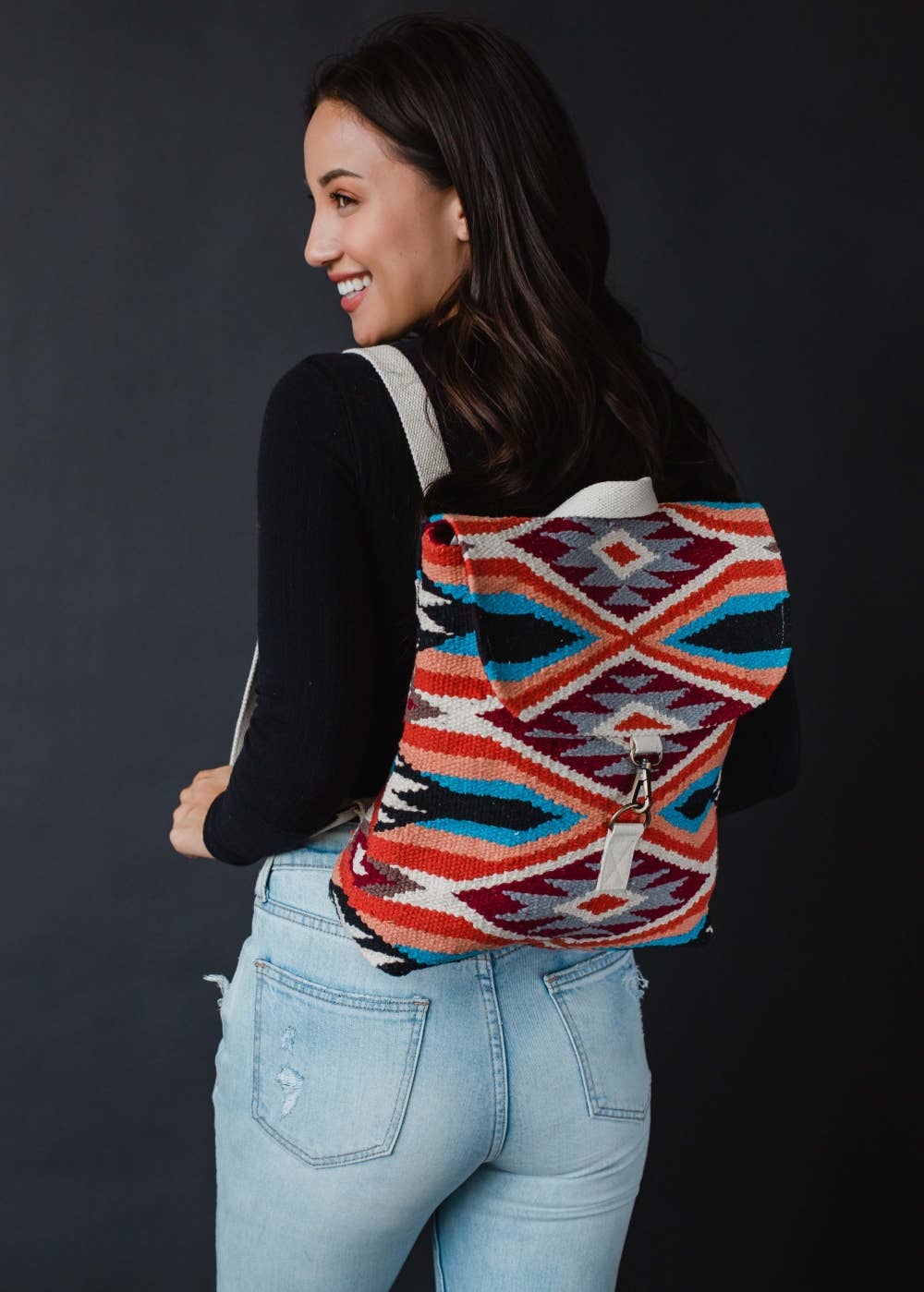 Red, Blue, Orange & Cream Aztec Backpack