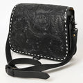 Black Hand-Tooled Leather Crossbody Bag