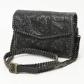 Black Hand Tooled Leather Crossbody Bag