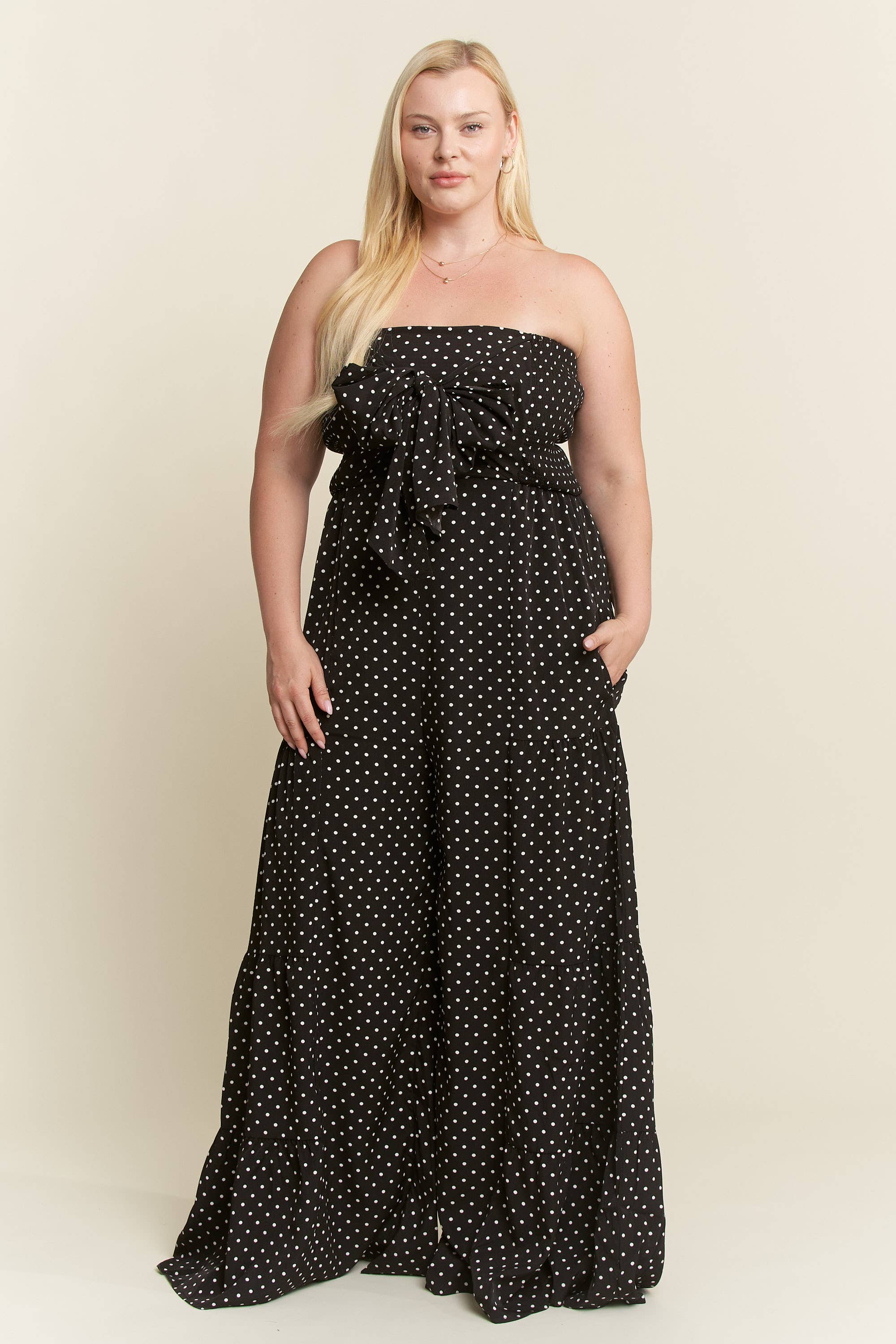 Polka Dot  Tie Front Jumpsuit