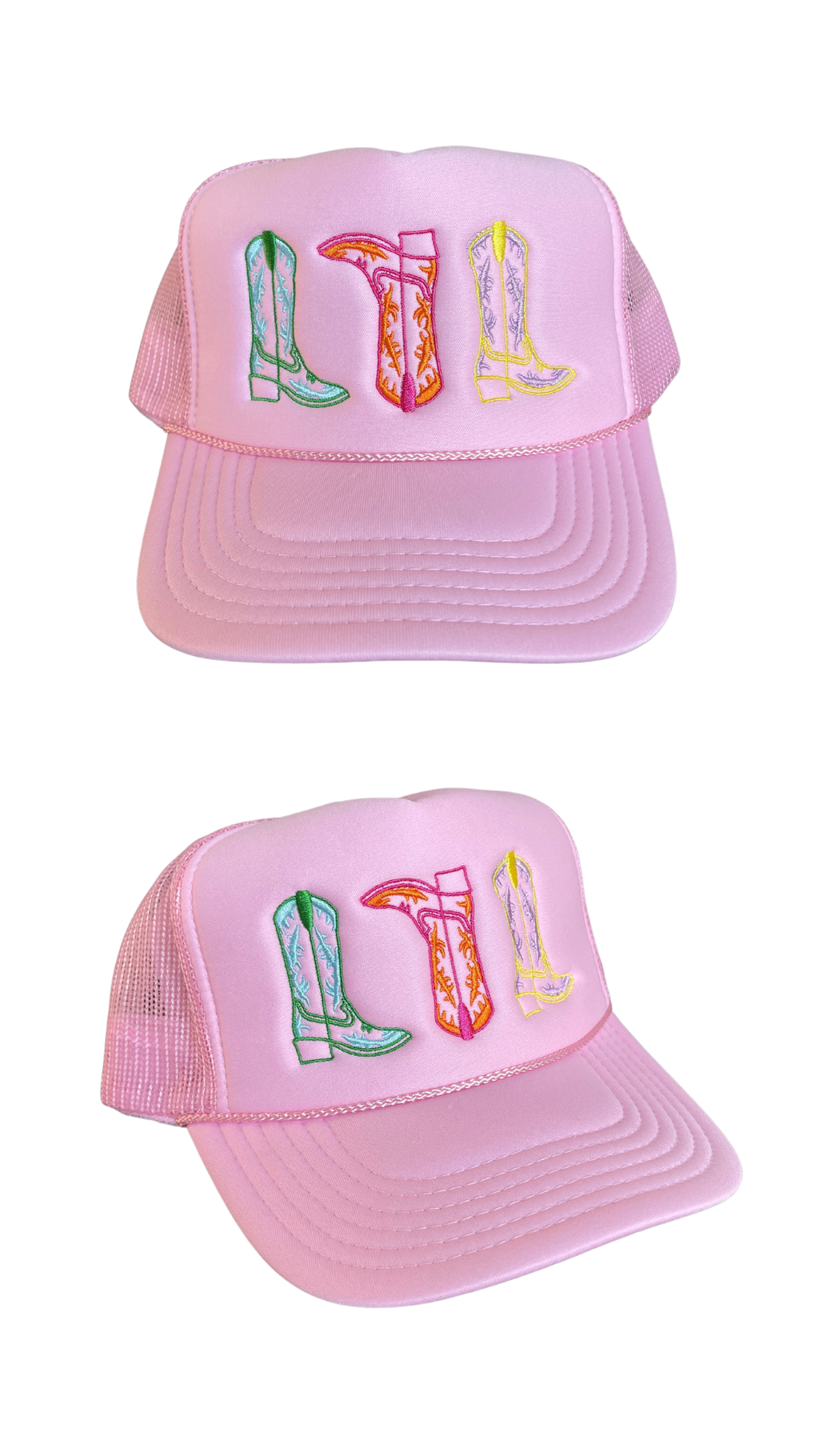 Colorful 3 Boot Embroidered Trucker Hat