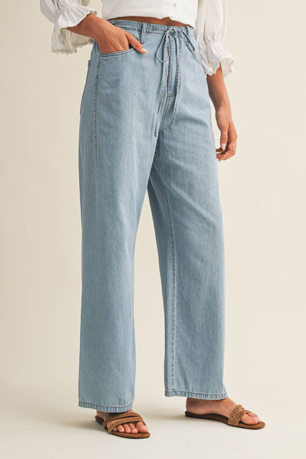 Relaxed Denim Drawstring Pants
