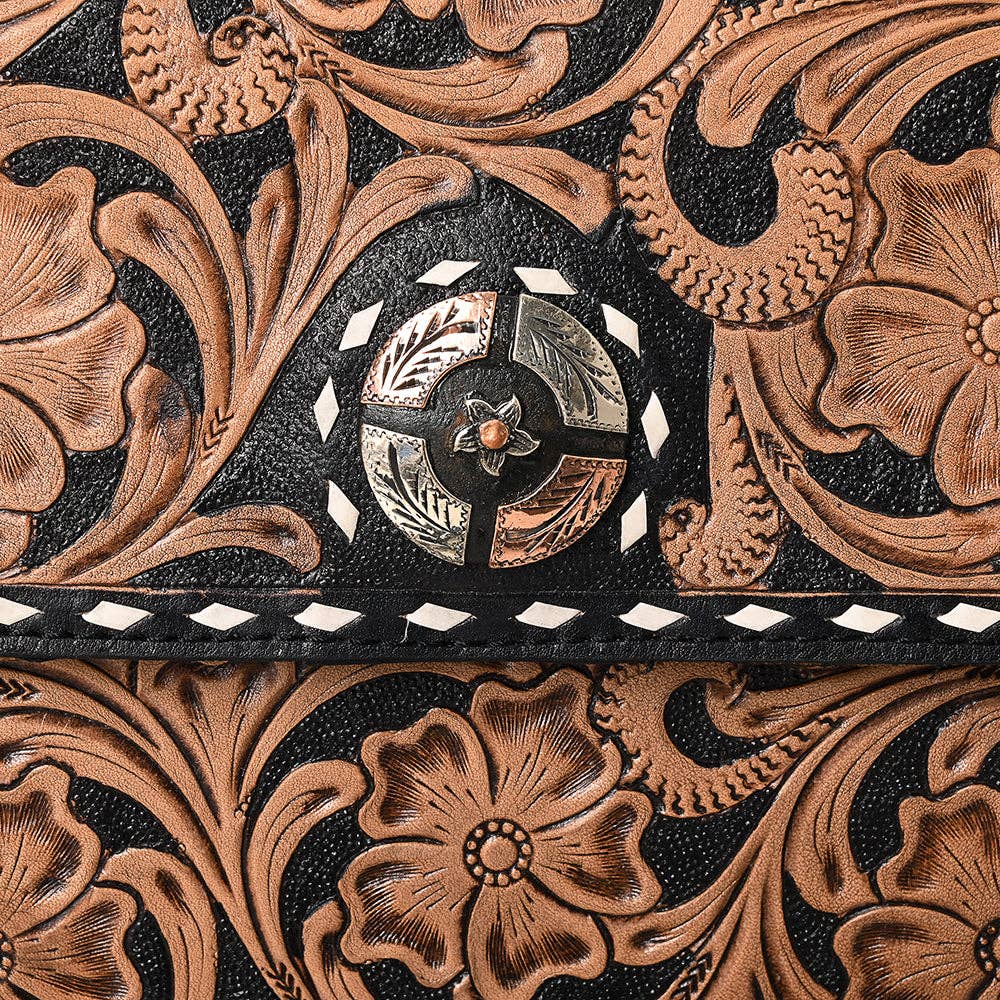 Floral Carved Buckstitched Bag