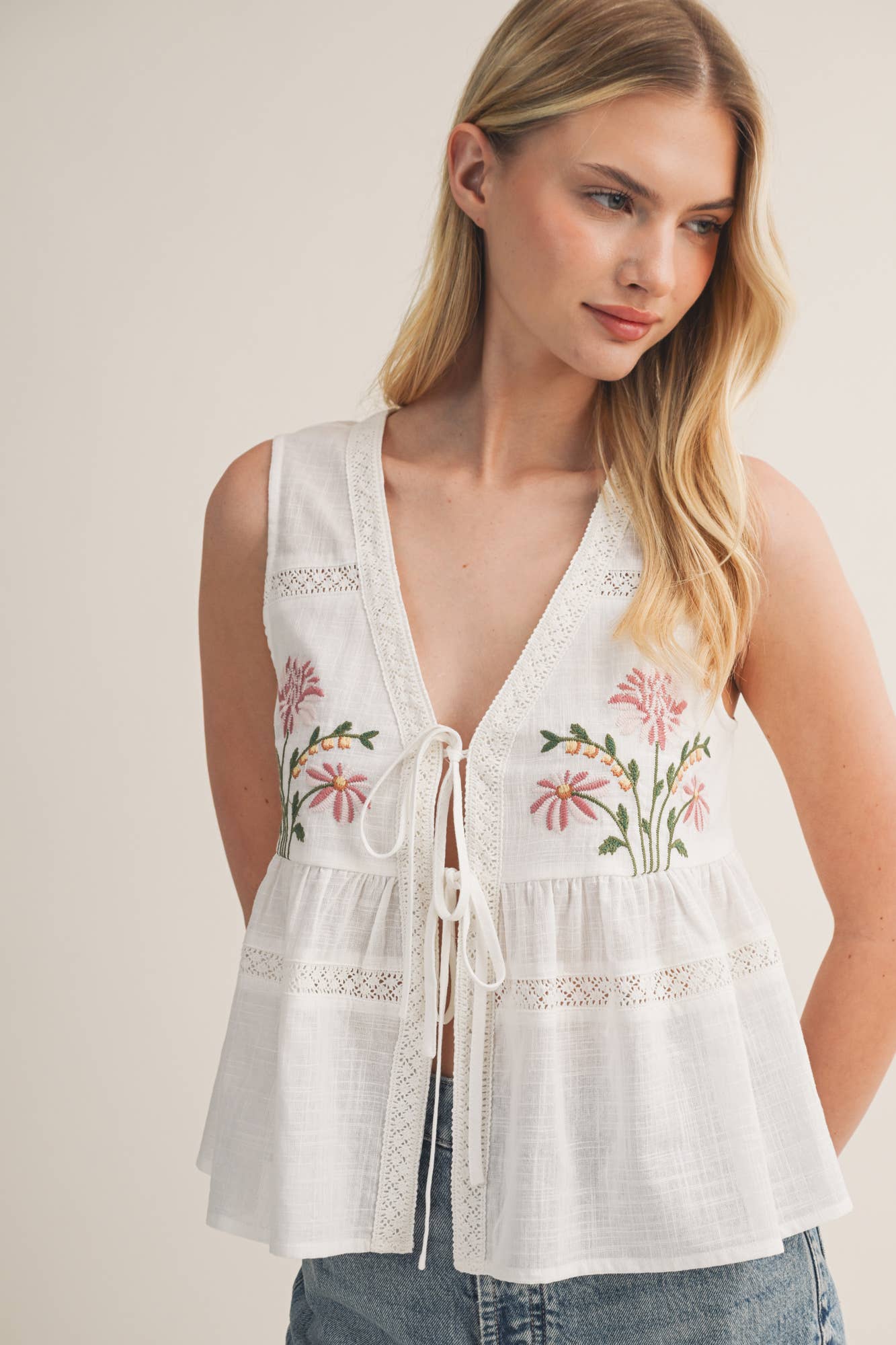Embroidered Linen Top