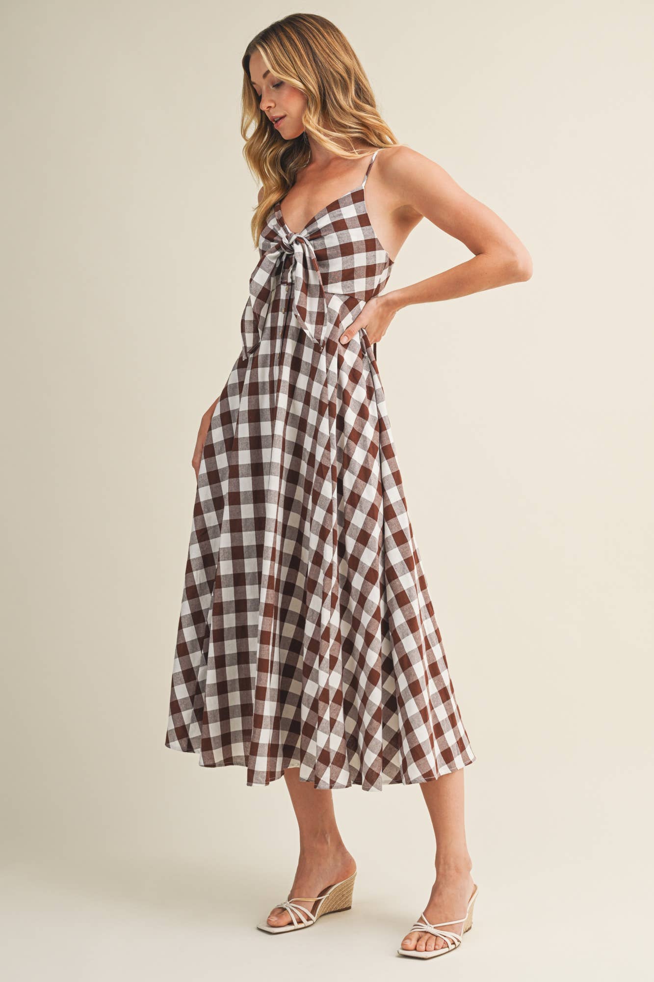 TIE-FRONT GINGHAM DRESS