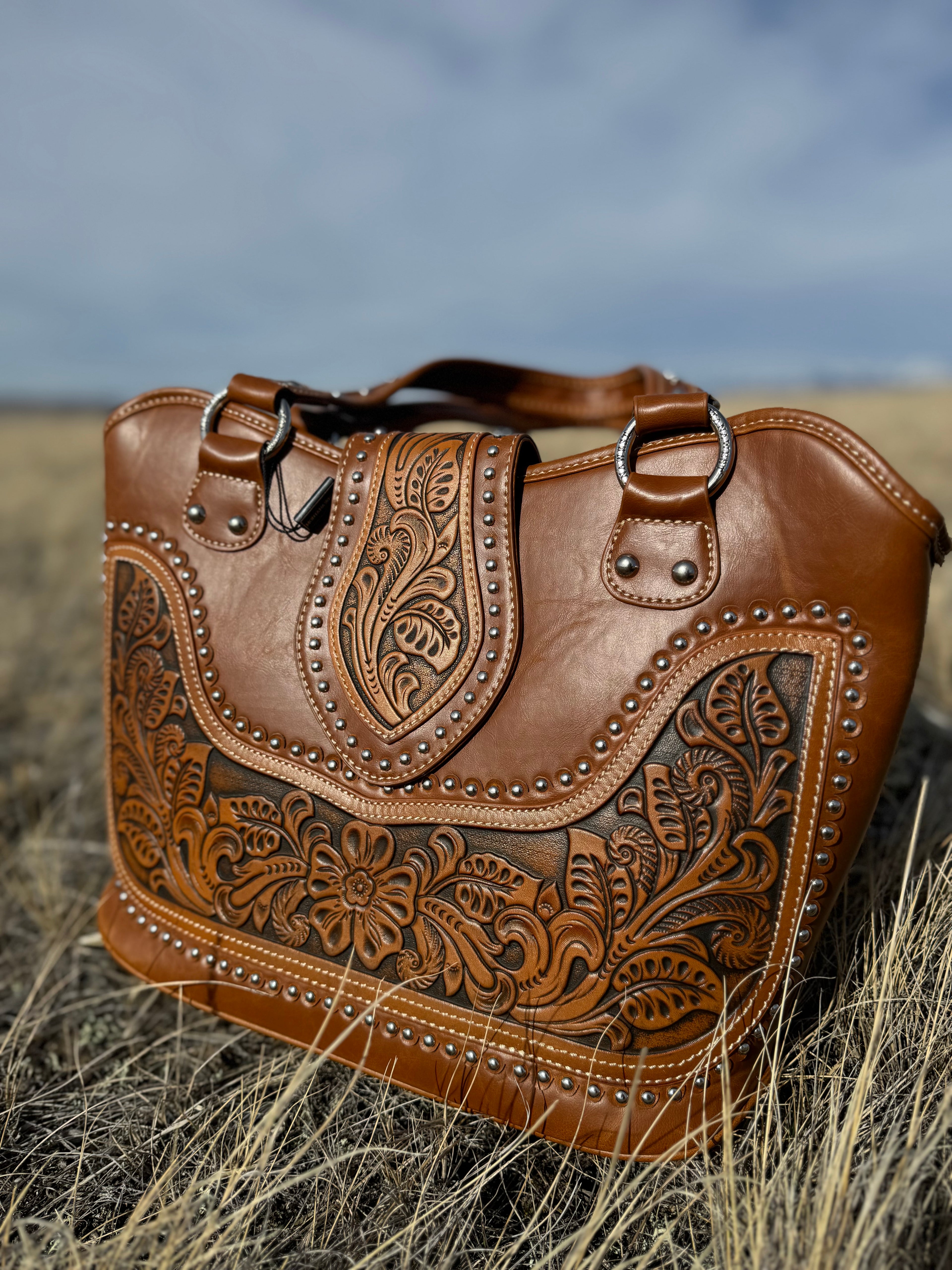 Tooling Studded Handbag