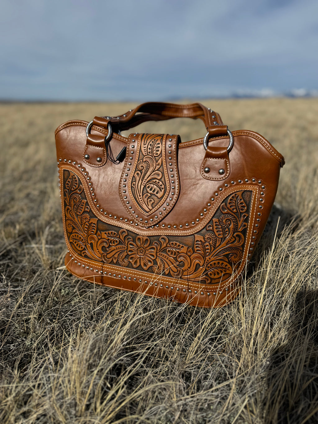 Tooling Studded Handbag