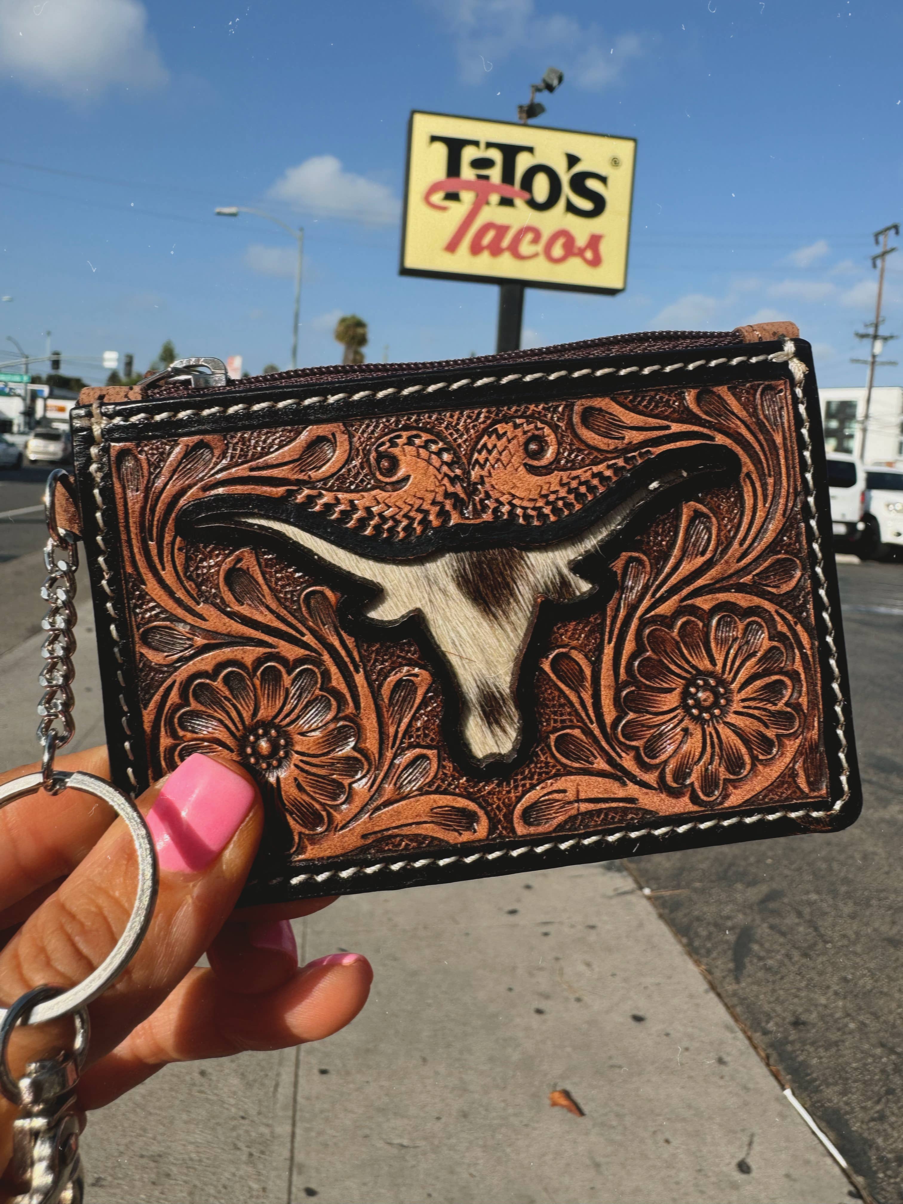 Cowhide and Leather Keychain Wallet