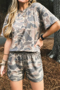 High Waist Camouflage Short Set