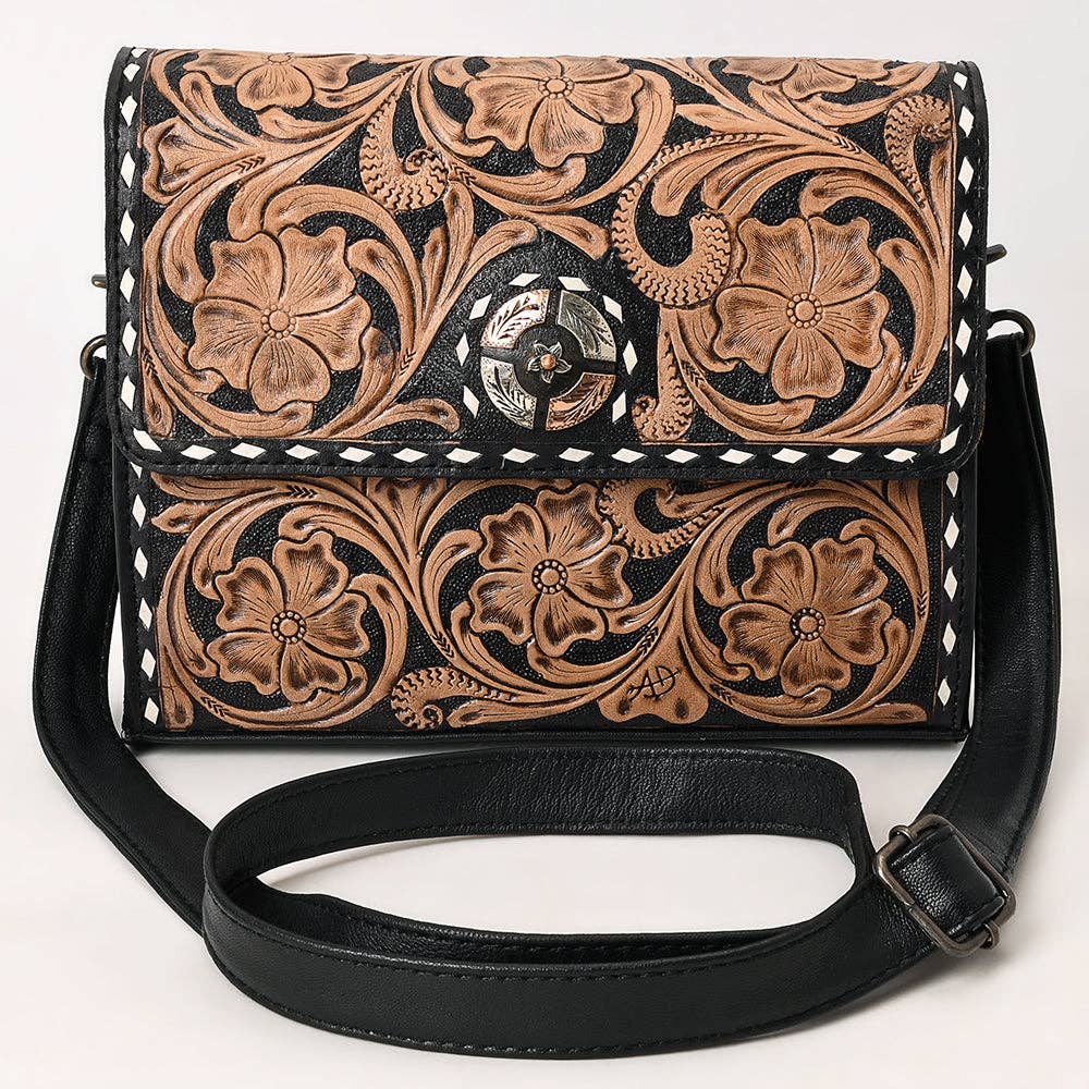 Floral Carved Buckstitched Bag
