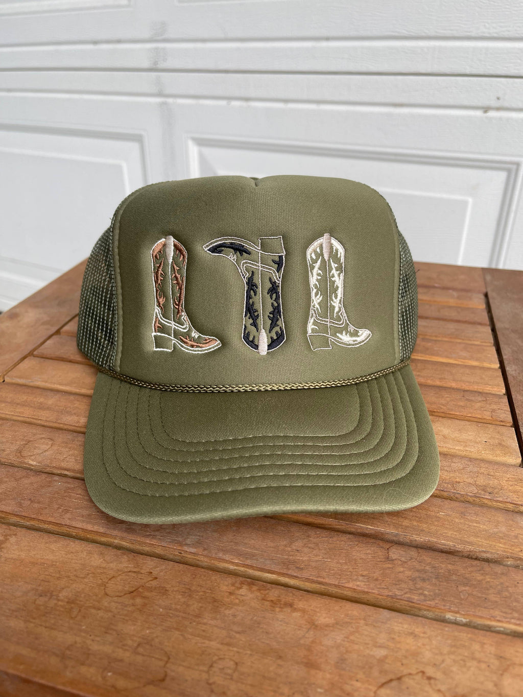 Meaghan 3 Boot Embroidered Trucker Hat