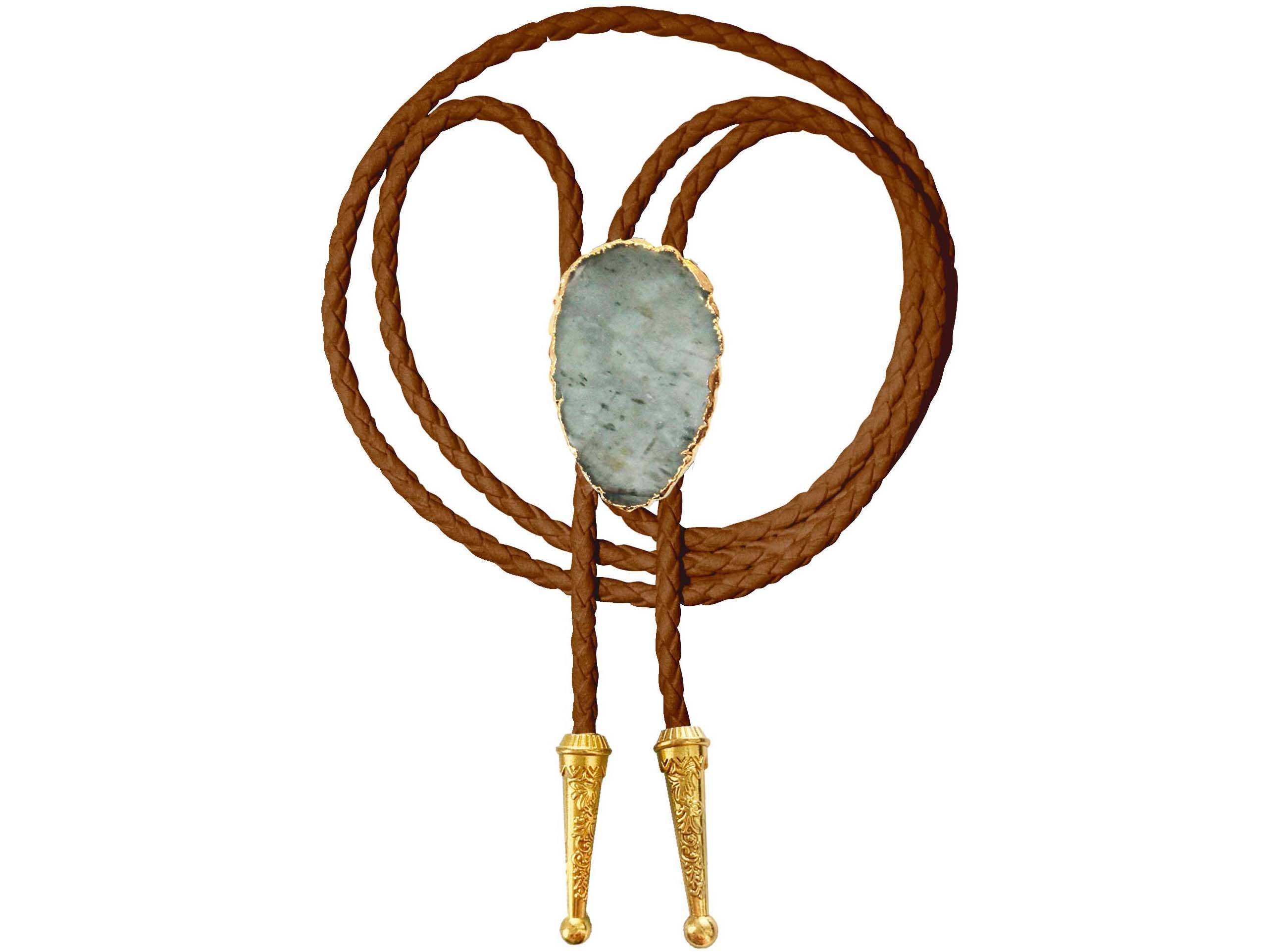 Gemstone Bolo Tie - Aquamarine (Gold)