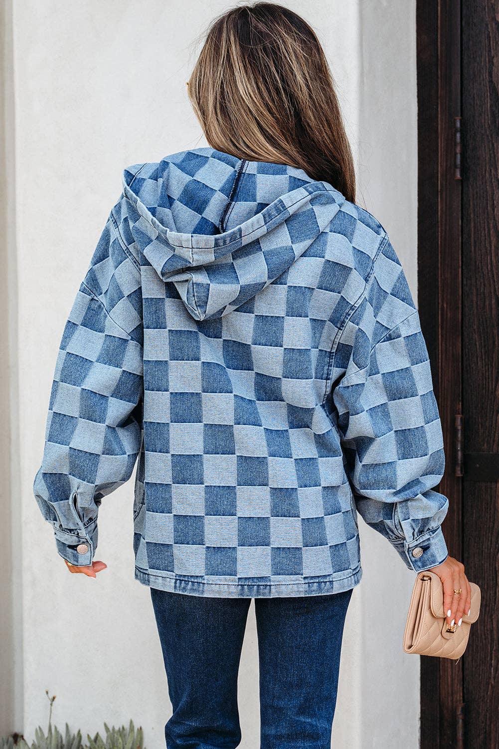 Blue Checkerboard Denim Hoodie