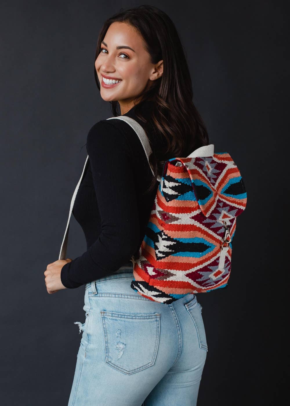 Red, Blue, Orange & Cream Aztec Backpack