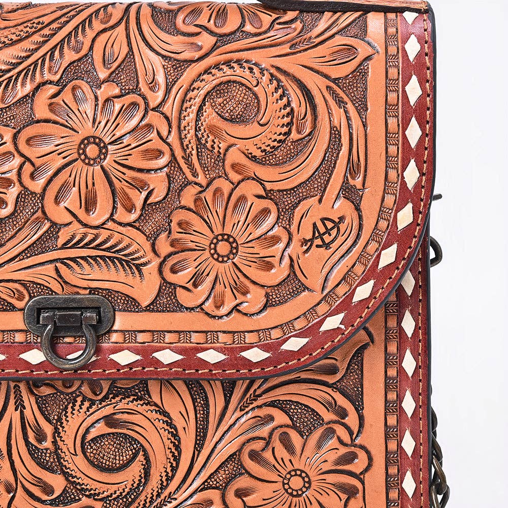 American Darling Hand Tooled Floral Carved Leather Bag