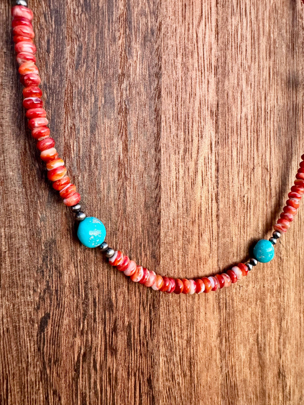 Orange Spiny Oyster Necklace/Turquoise & Navajo Pearl choker