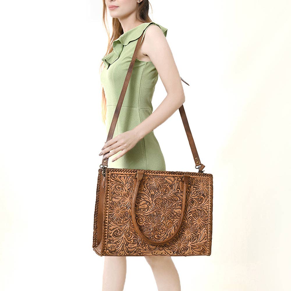 Hand Tooled Leather Tote Bag
