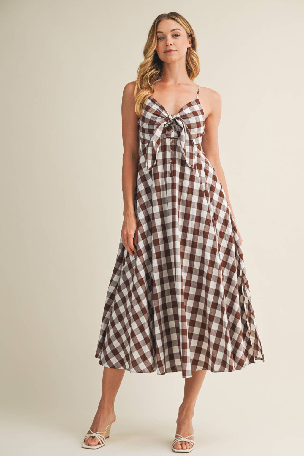 TIE-FRONT GINGHAM DRESS