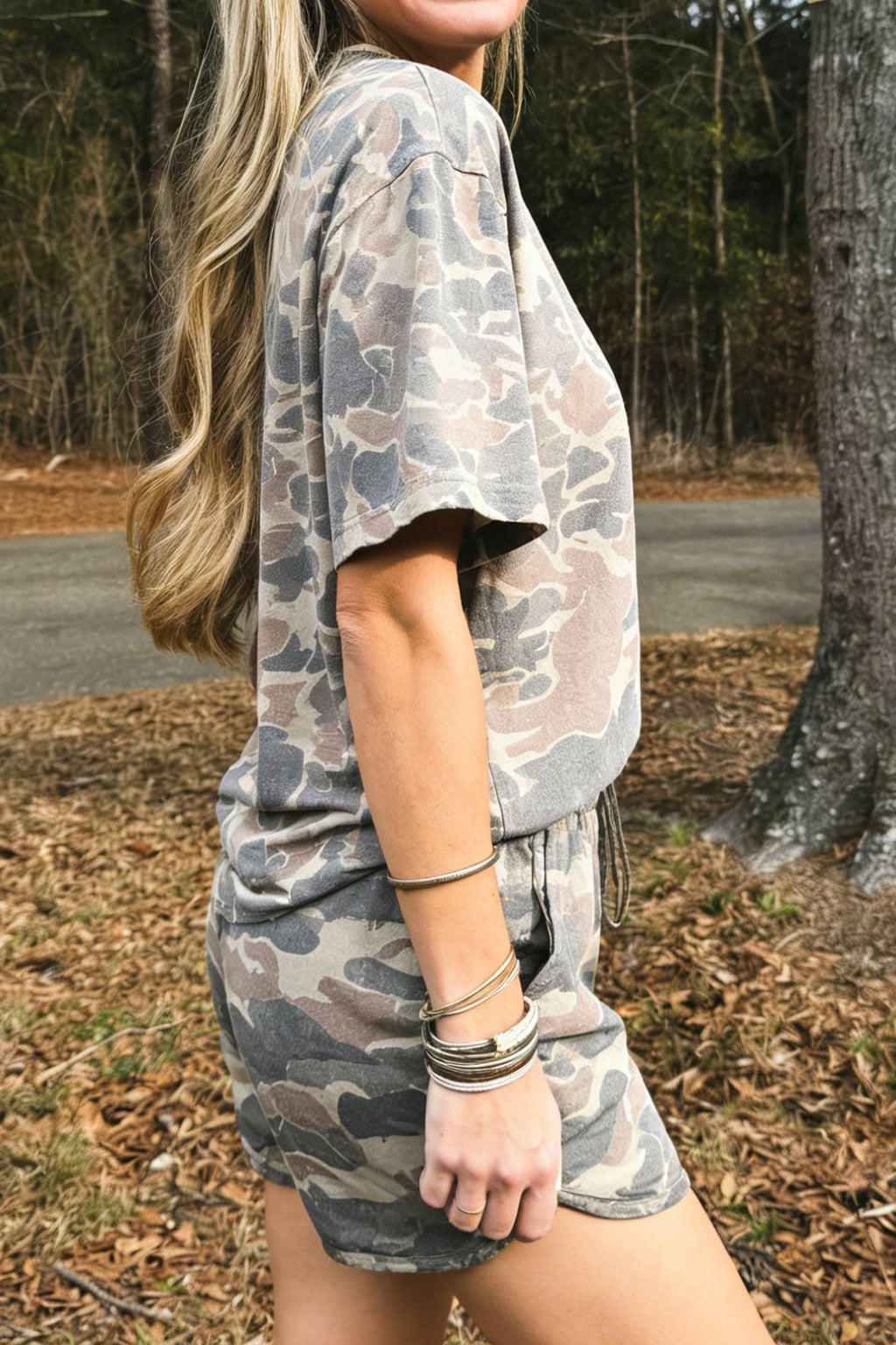 High Waist Camouflage Short Set
