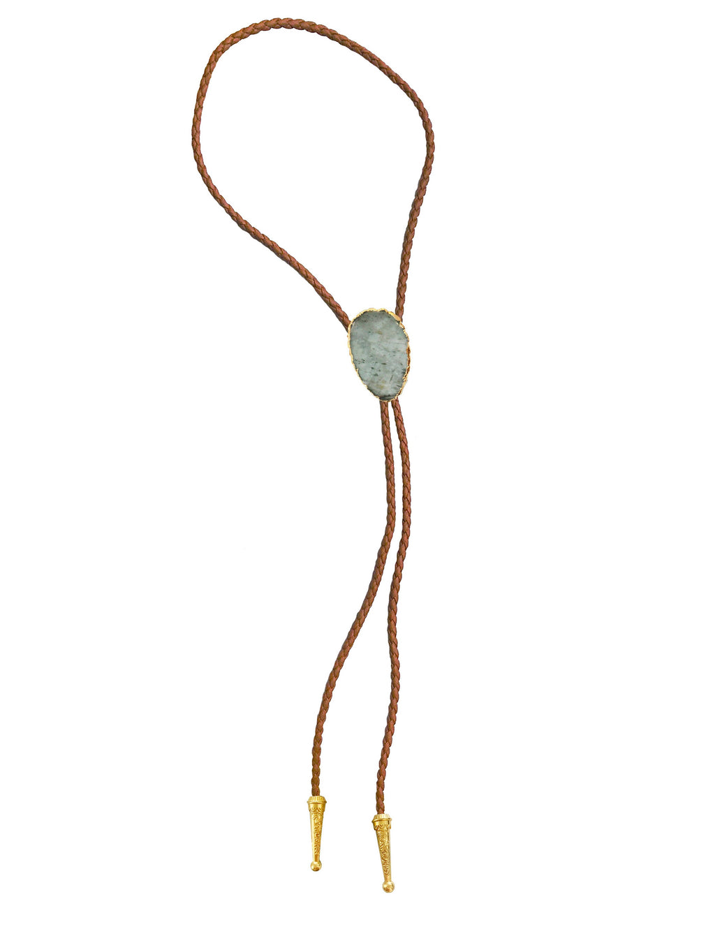Gemstone Bolo Tie - Aquamarine (Gold)