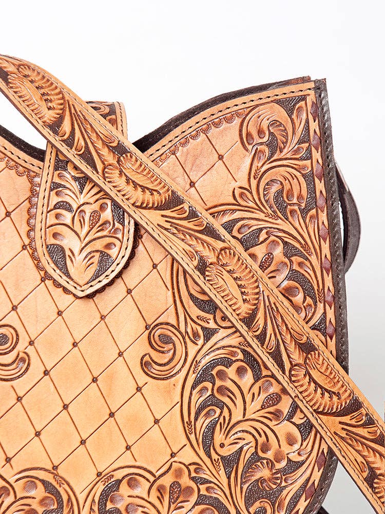Hand-Tooled Genuine Leather Hobo Shoulder Bag