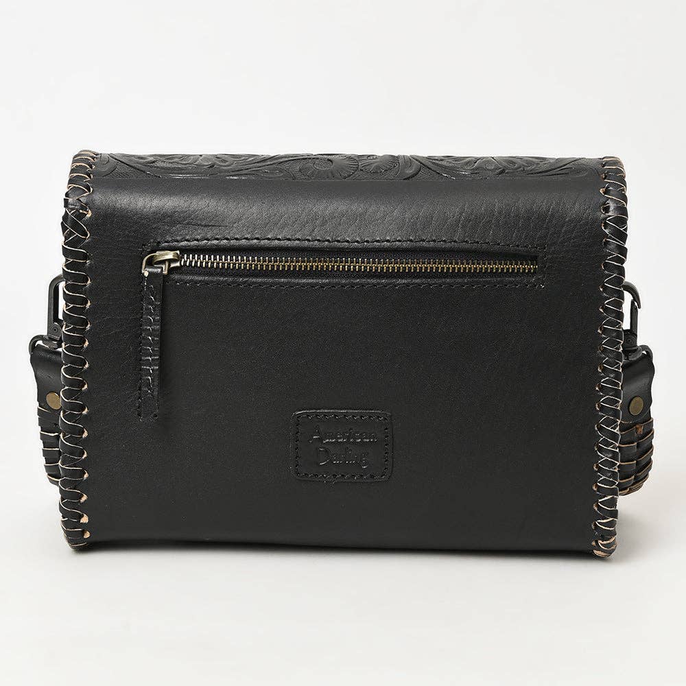 Black Hand Tooled Leather Crossbody Bag