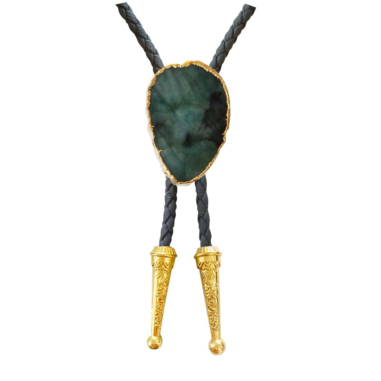 Gemstone Bolo Tie - Emerald (Gold)