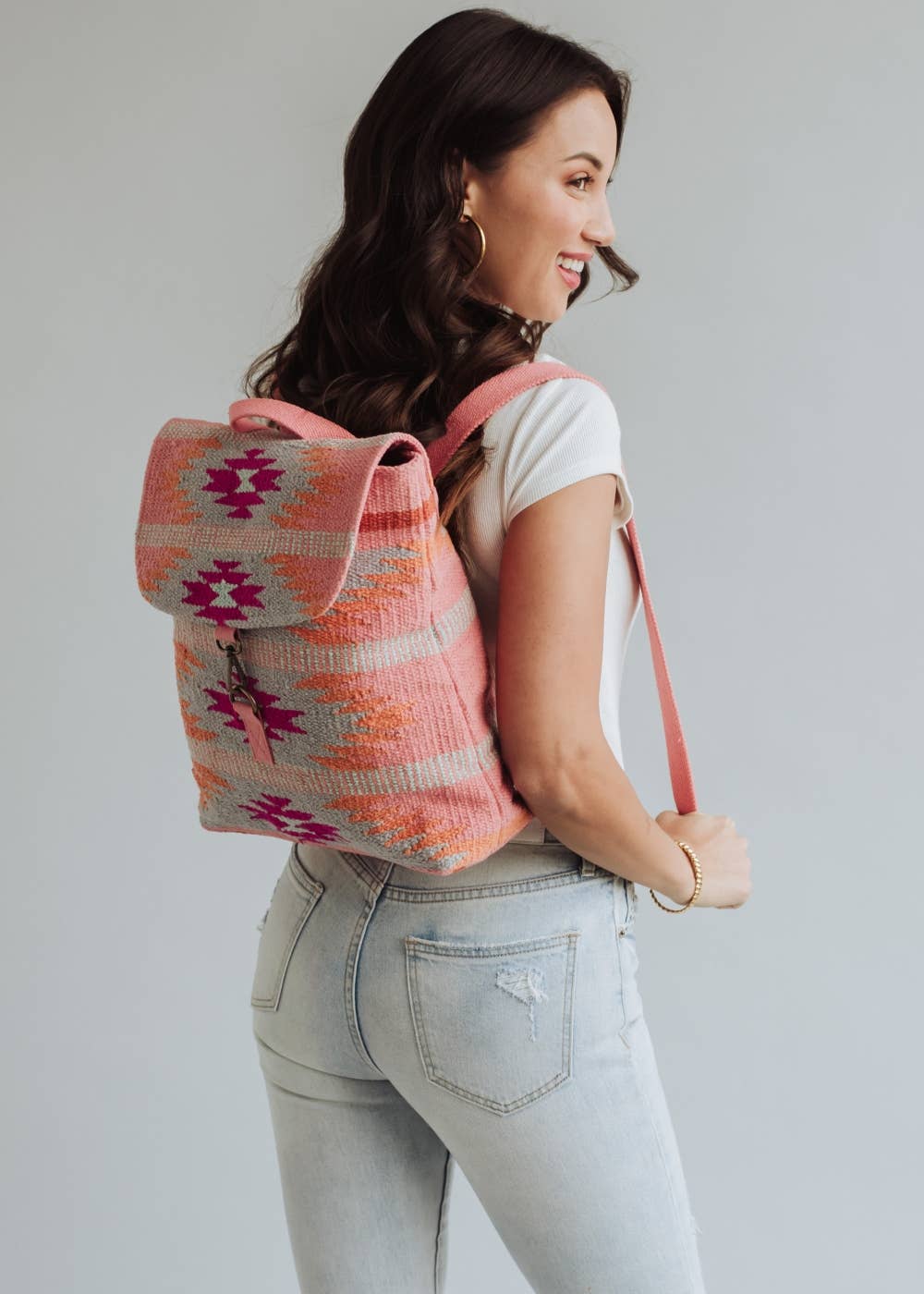 Orange, Bright Pink & Slate Aztec Backpack