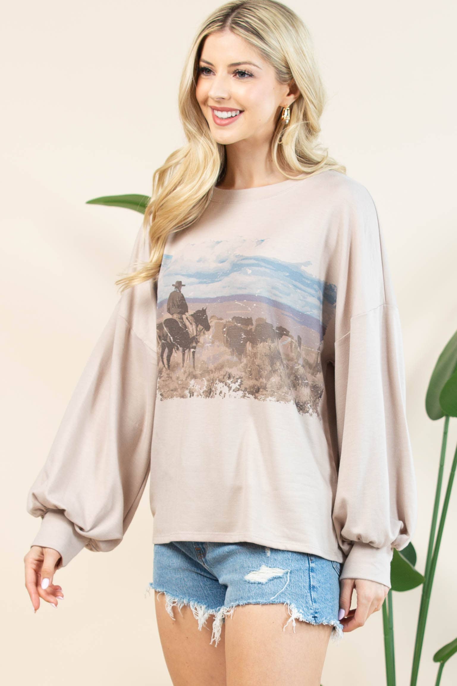 VANESSA WESTERN COWBOY GRAPHIC RELAXED Long Sleeve