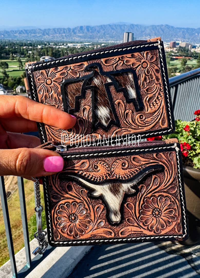 Cowhide and Leather Keychain Wallet
