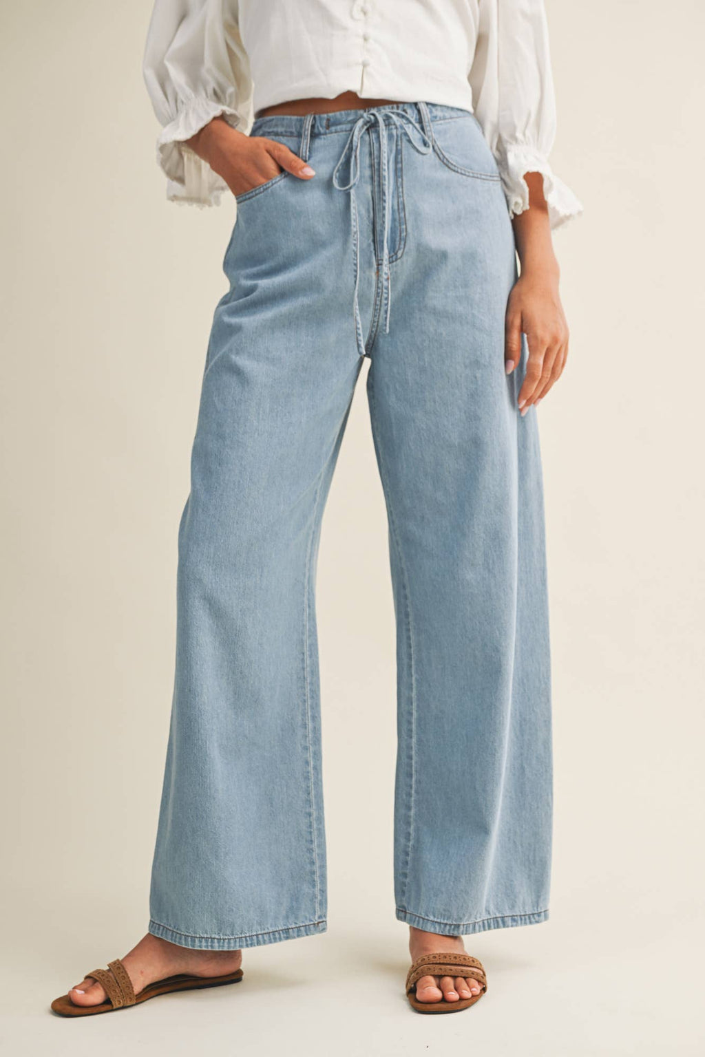 Relaxed Denim Drawstring Pants
