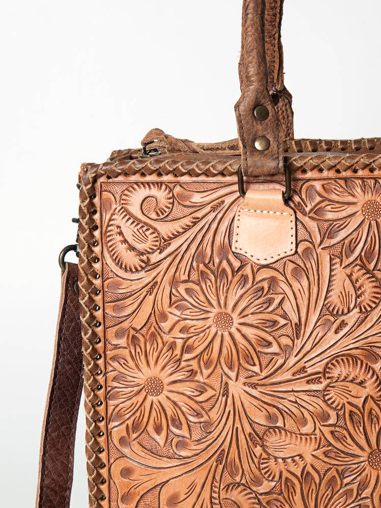 Hand Tooled Leather Tote Bag