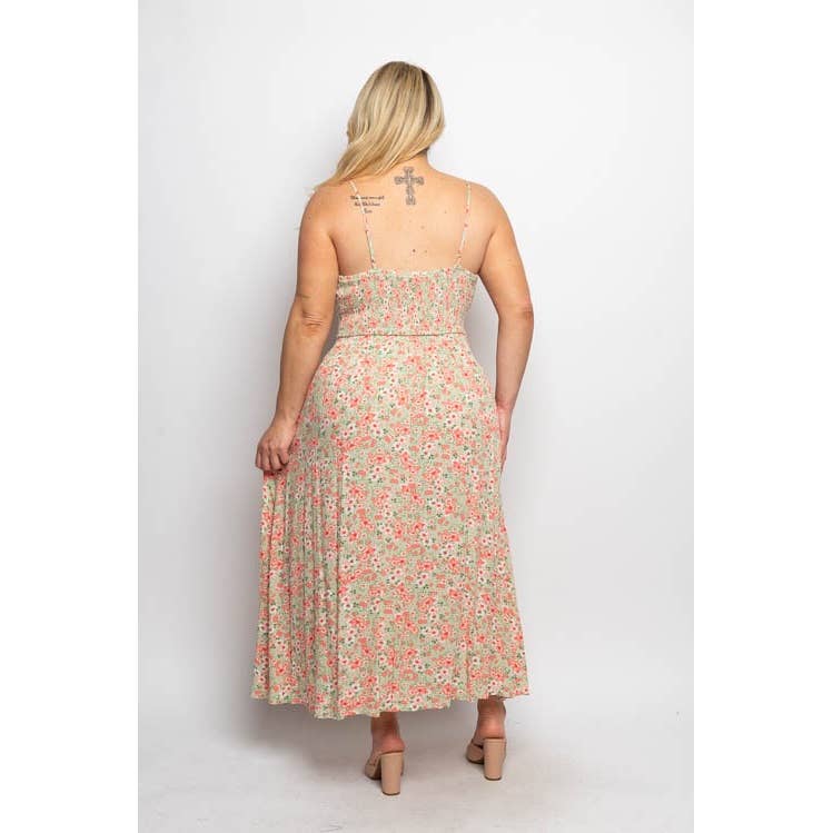 Plus Size Floral A-Line Midi Dress