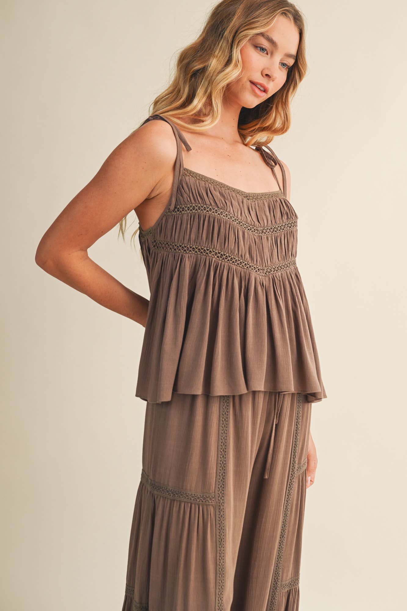FLOWY CAMI TOP WITH LACE TRIM