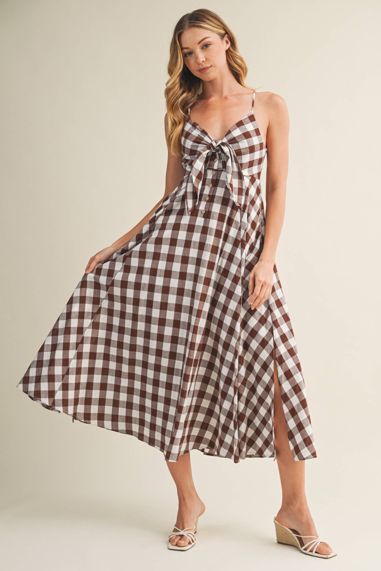 TIE-FRONT GINGHAM DRESS