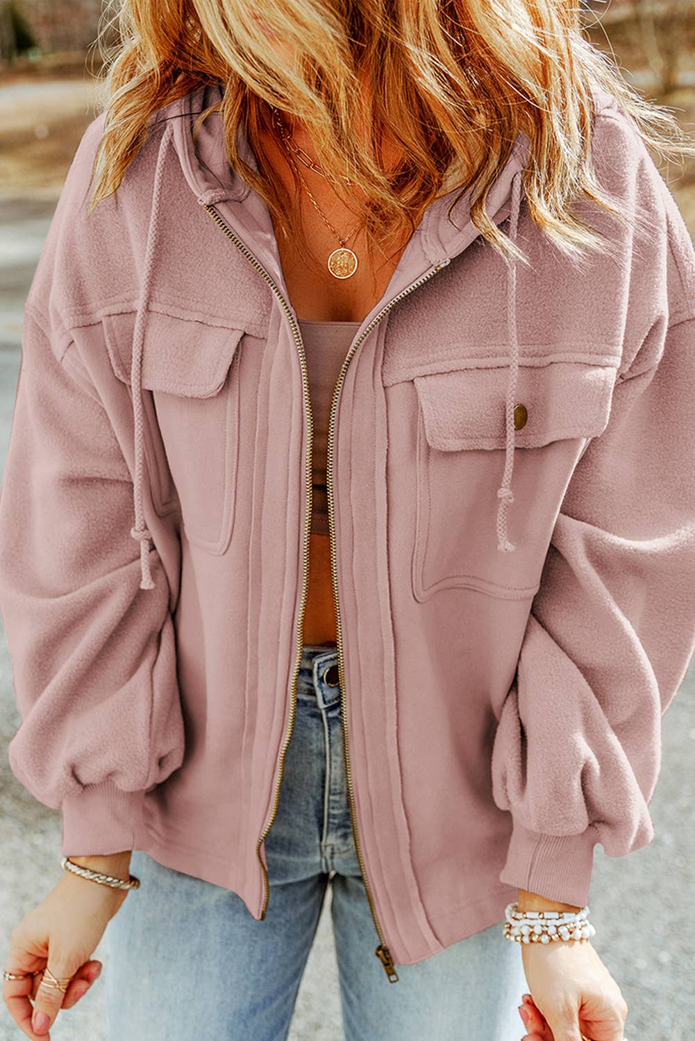 Drawstring Hood Zip Up Jacket