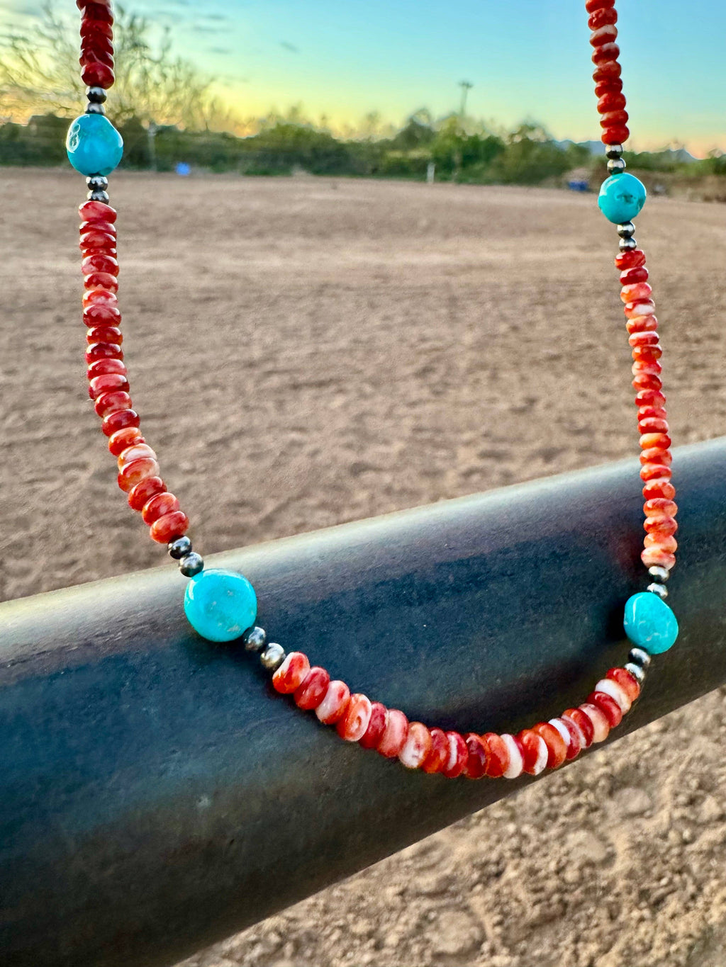 Orange Spiny Oyster Necklace/Turquoise & Navajo Pearl choker