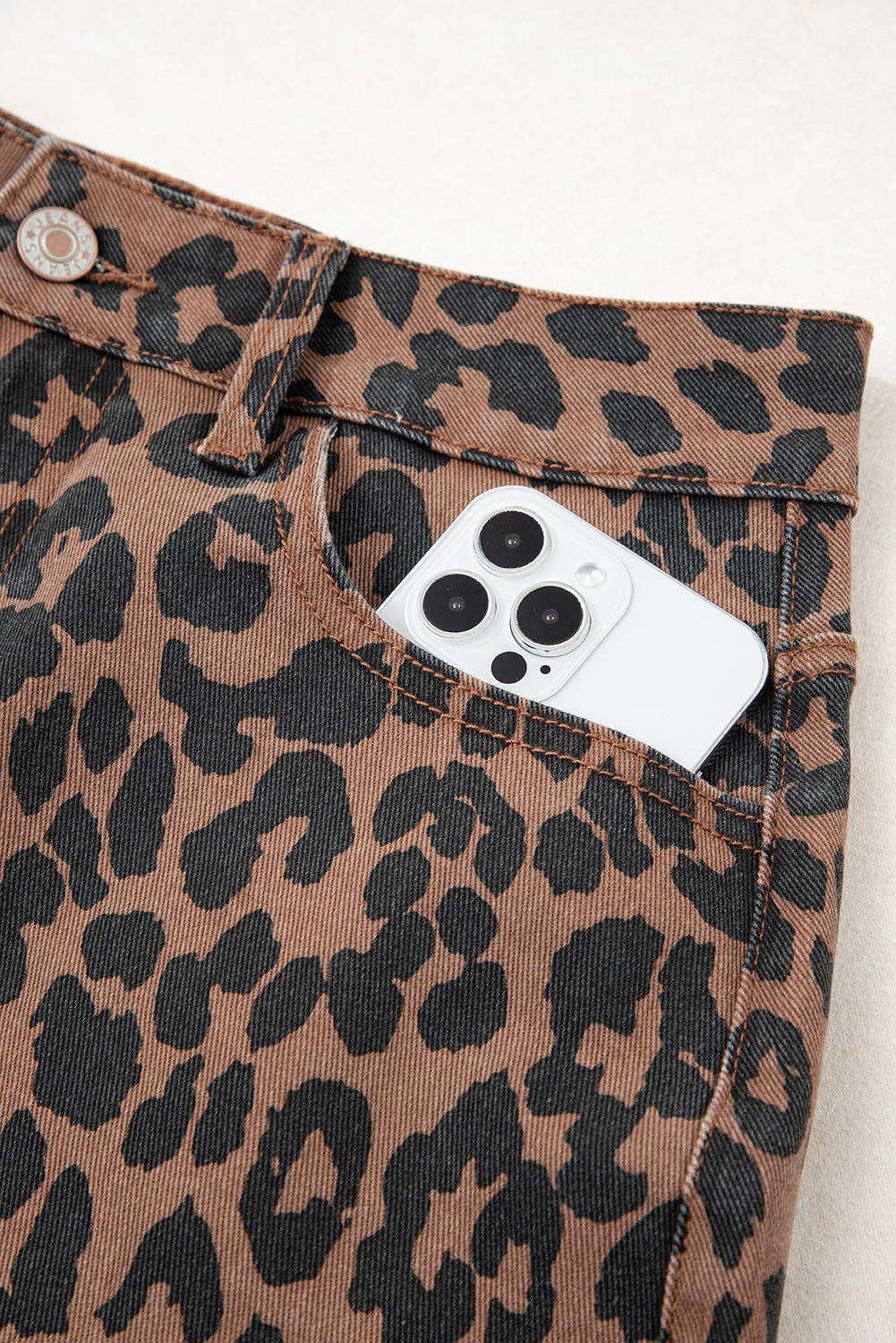 Leopard Frayed Denim Midi Skirt