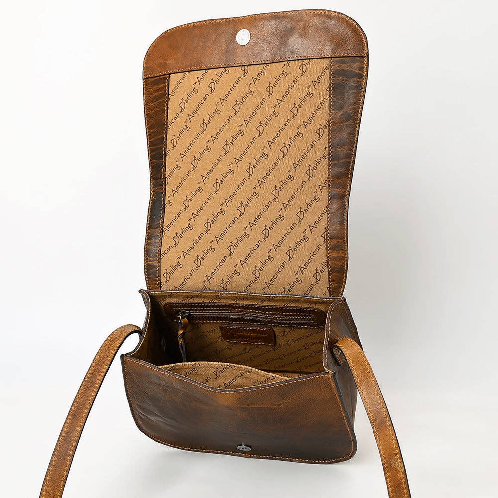 Tooled Leather Crossbody Flap Bag