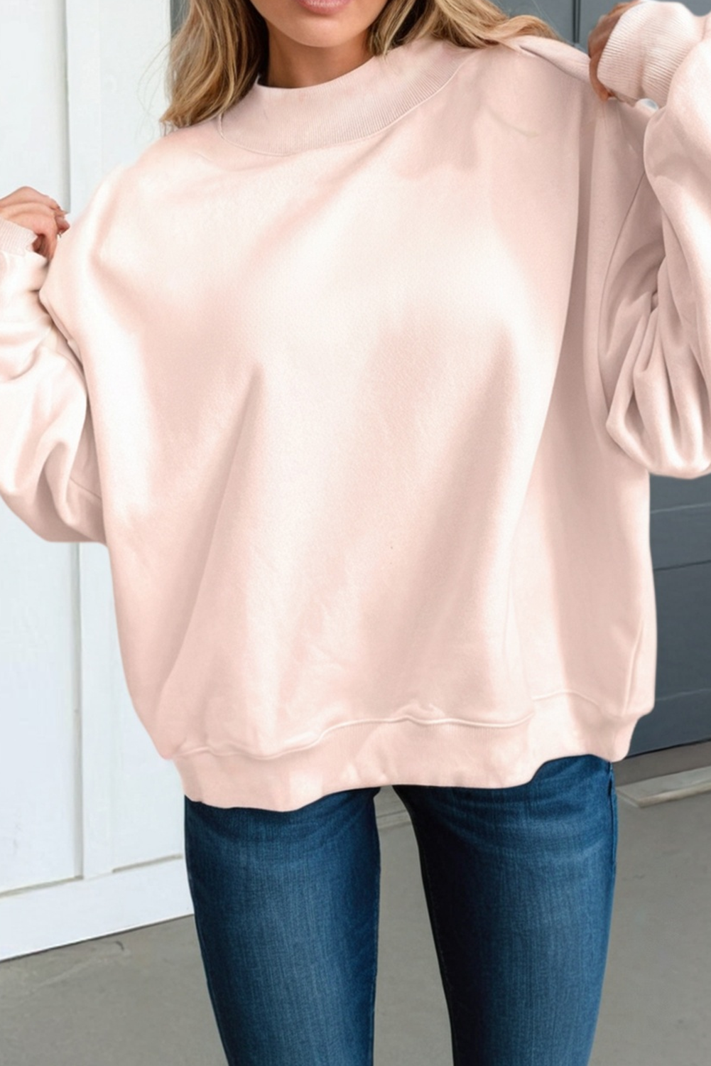 Oversized Blessed Embroidered Mock Neck Sweatshirt