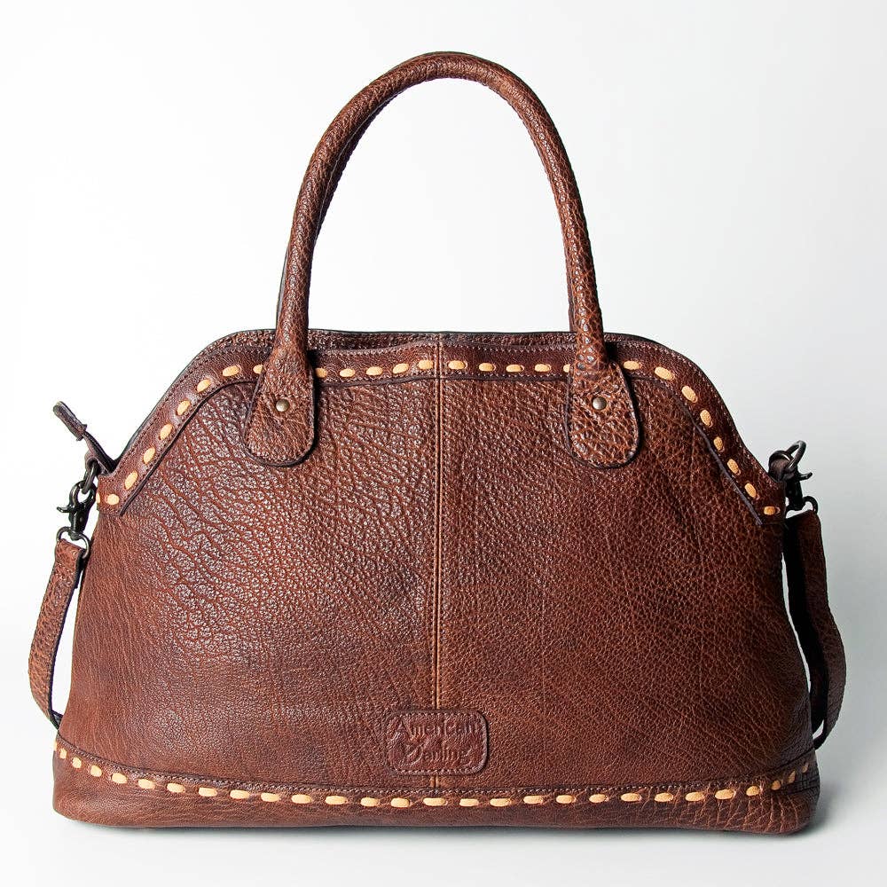 Floral Carved Leather Western Tote Bag with Turquoise Accent