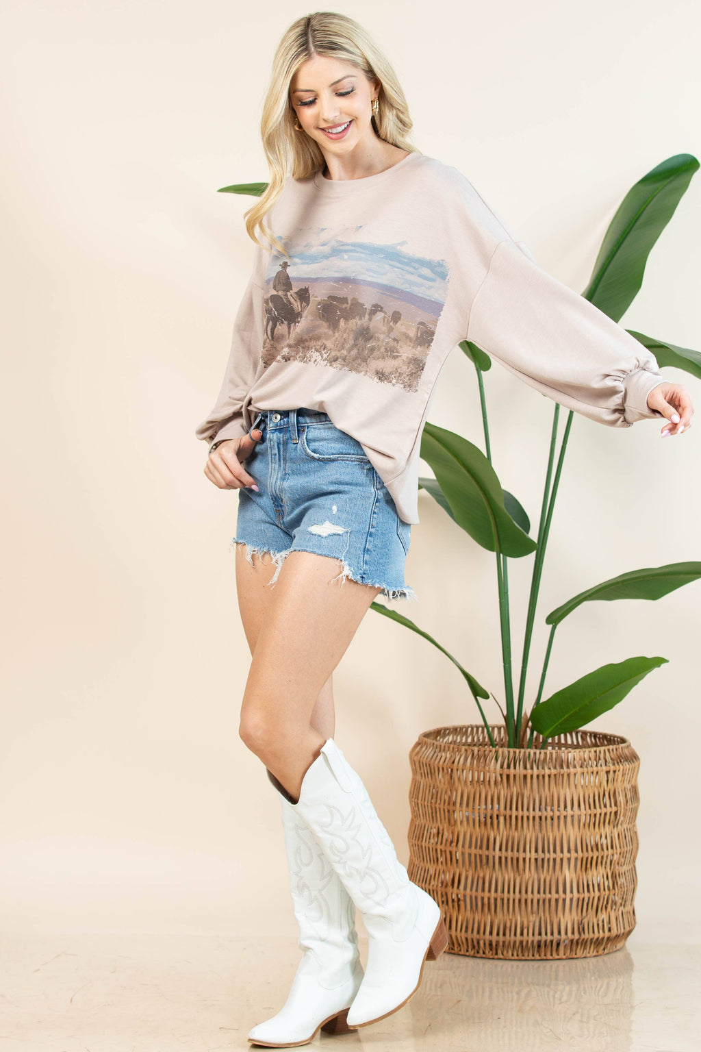 VANESSA WESTERN COWBOY GRAPHIC RELAXED Long Sleeve