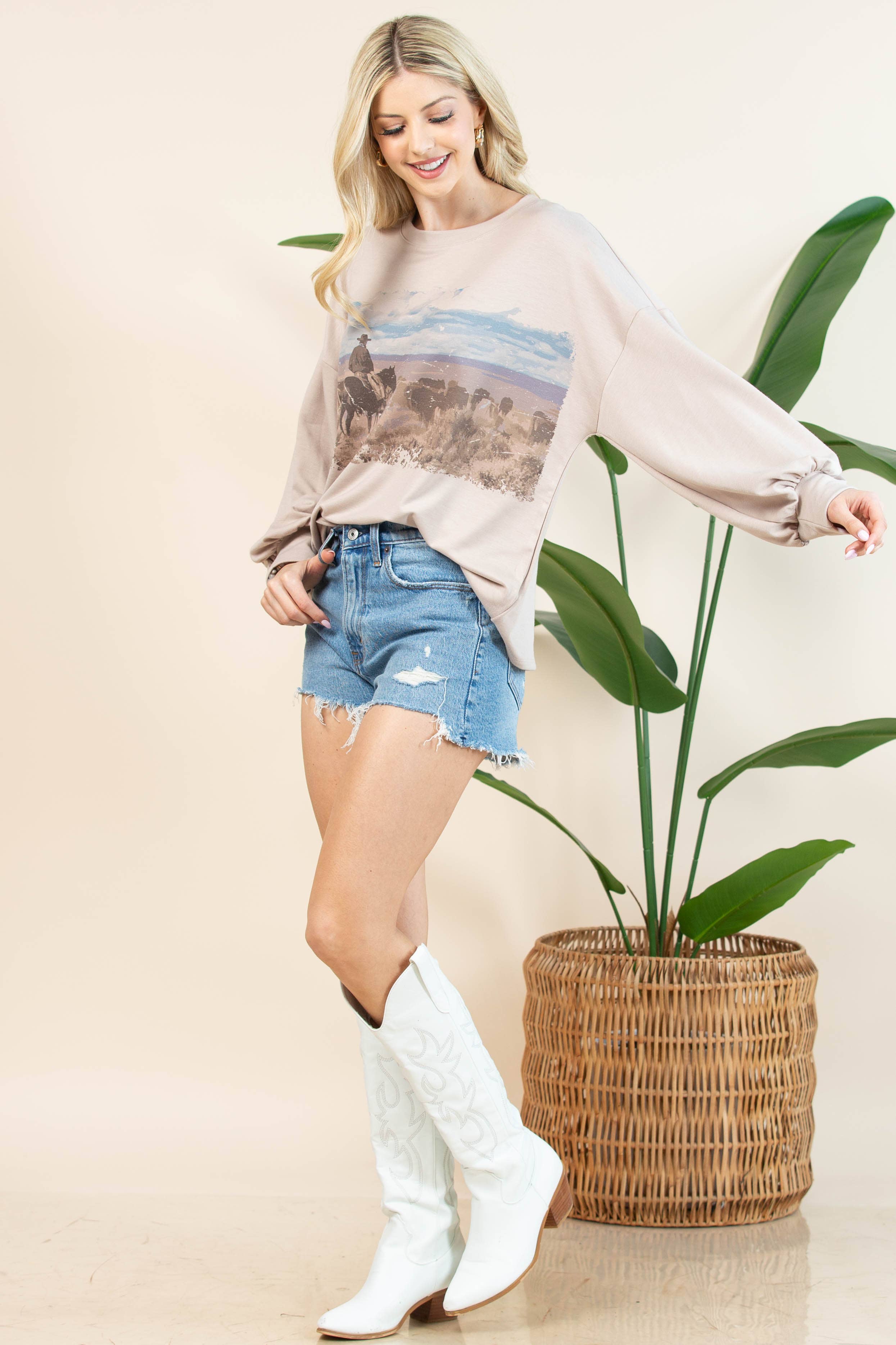 VANESSA WESTERN COWBOY GRAPHIC RELAXED Long Sleeve